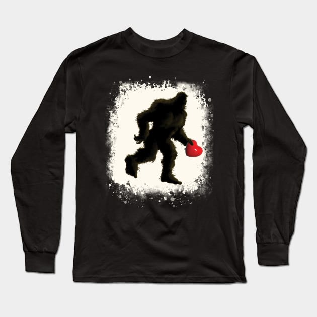 Bigfoot Sasquatch Valentines Red Heart Long Sleeve T-Shirt by Studio Hues